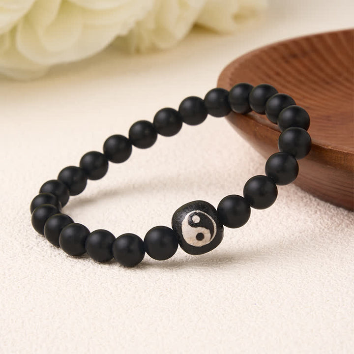 Buddha Stones Bracciale rotondo con perline in onice nera, turchese bianco e simbolo Yin Yang, equilibrio Yin Yang. - image 16