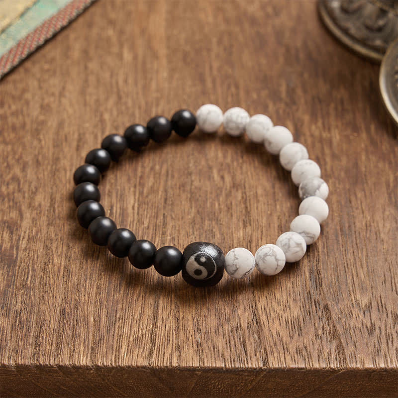 Buddha Stones Bracciale rotondo con perline in onice nera, turchese bianco e simbolo Yin Yang, equilibrio Yin Yang. - image 12