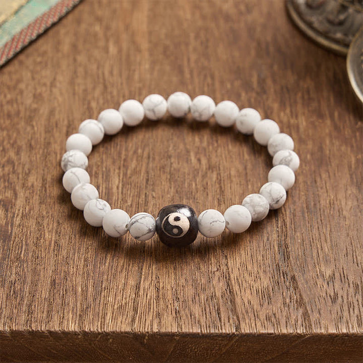 Buddha Stones Bracciale rotondo con perline in onice nera, turchese bianco e simbolo Yin Yang, equilibrio Yin Yang. - image 3