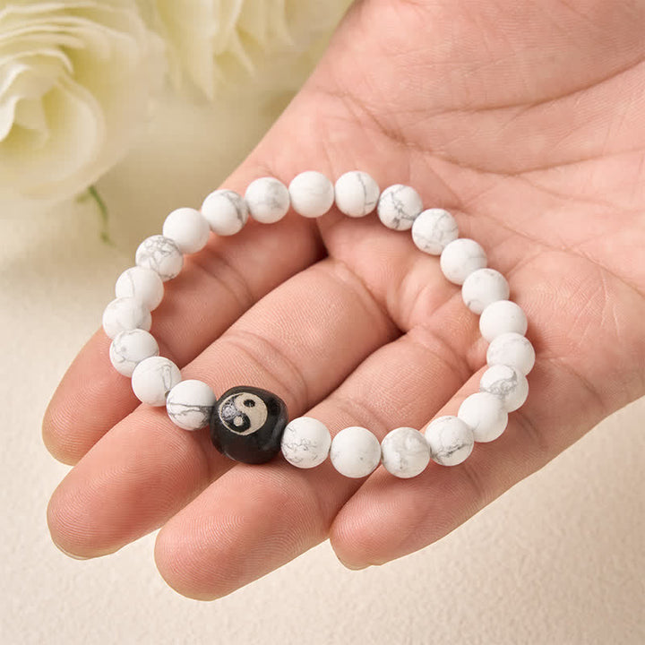Buddha Stones Bracciale rotondo con perline in onice nera, turchese bianco e simbolo Yin Yang, equilibrio Yin Yang. - image 5