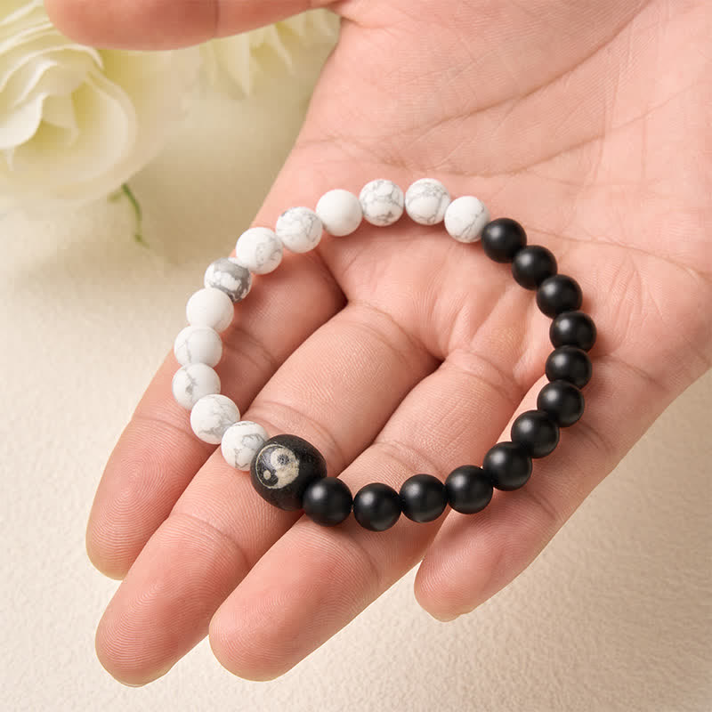 Buddha Stones Bracciale rotondo con perline in onice nera, turchese bianco e simbolo Yin Yang, equilibrio Yin Yang. - image 14