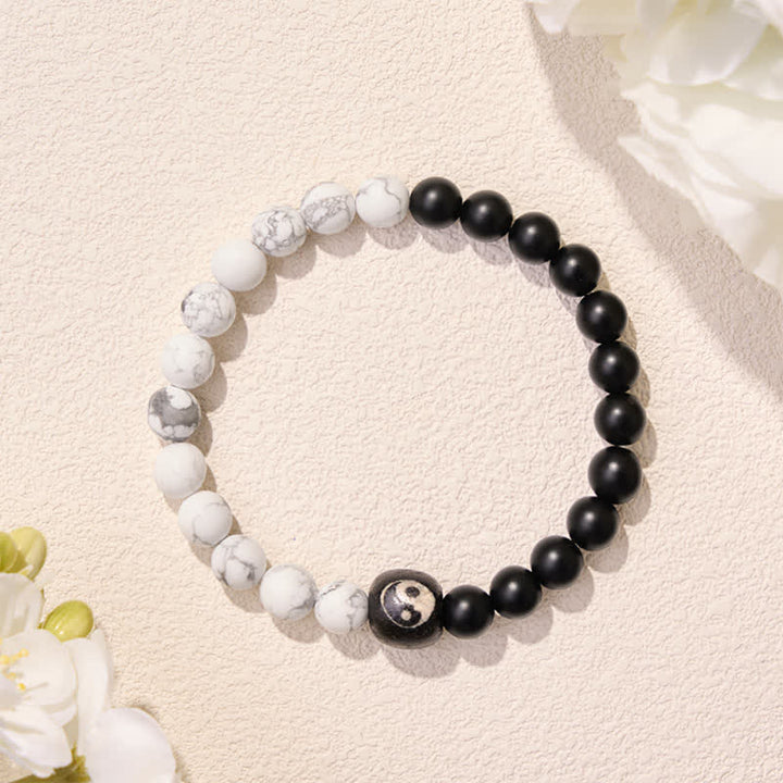 Buddha Stones Bracciale rotondo con perline in onice nera, turchese bianco e simbolo Yin Yang, equilibrio Yin Yang. - image 13