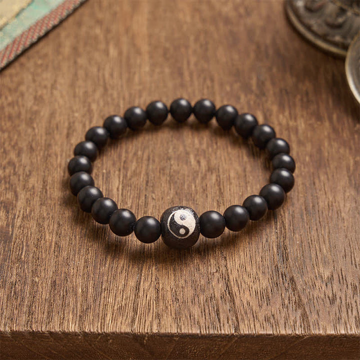 Buddha Stones Bracciale rotondo con perline in onice nera, turchese bianco e simbolo Yin Yang, equilibrio Yin Yang. - image 17