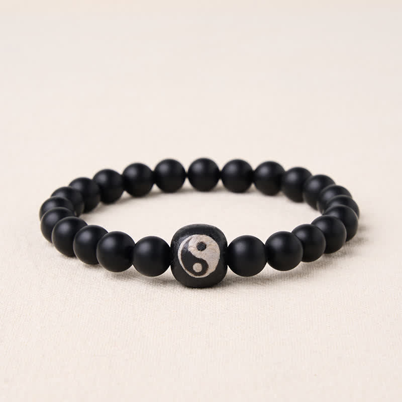 Buddha Stones Bracciale rotondo con perline in onice nera, turchese bianco e simbolo Yin Yang, equilibrio Yin Yang. - Onice Nero - 5,9–6,3 pollici (15–16 cm) - image 15