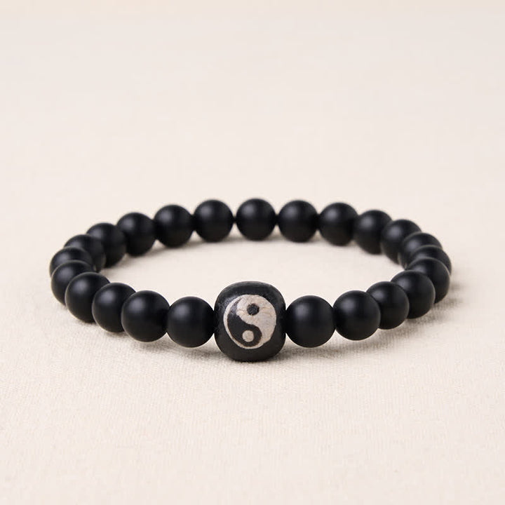 Buddha Stones Bracciale rotondo con perline in onice nera, turchese bianco e simbolo Yin Yang, equilibrio Yin Yang. - Onice Nero - 5,9–6,3 pollici (15–16 cm) - image 15