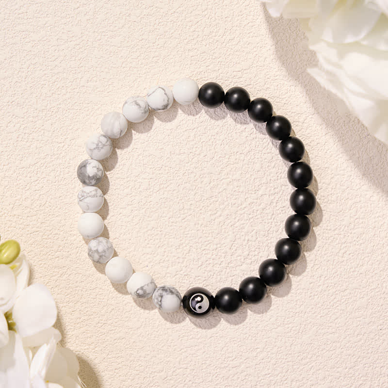 Buddha Stones Bracciale con perline rotonde Yin Yang in onice nera, turchese bianco e ossidiana nera, con motivo Yin Yang. - image 22
