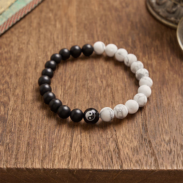 Buddha Stones Bracciale con perline rotonde Yin Yang in onice nera, turchese bianco e ossidiana nera, con motivo Yin Yang. - image 20