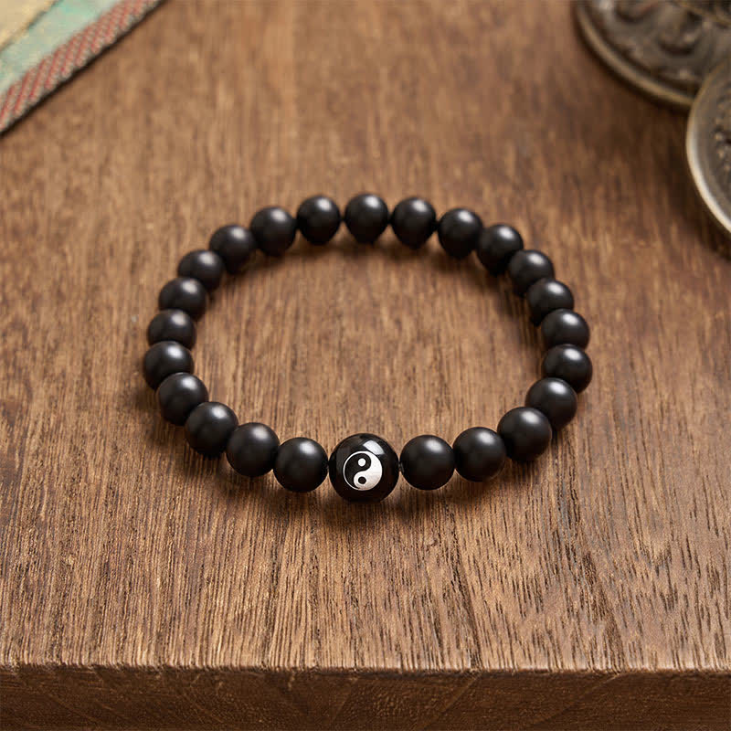 Buddha Stones Bracciale con perline rotonde Yin Yang in onice nera, turchese bianco e ossidiana nera, con motivo Yin Yang. - image 3