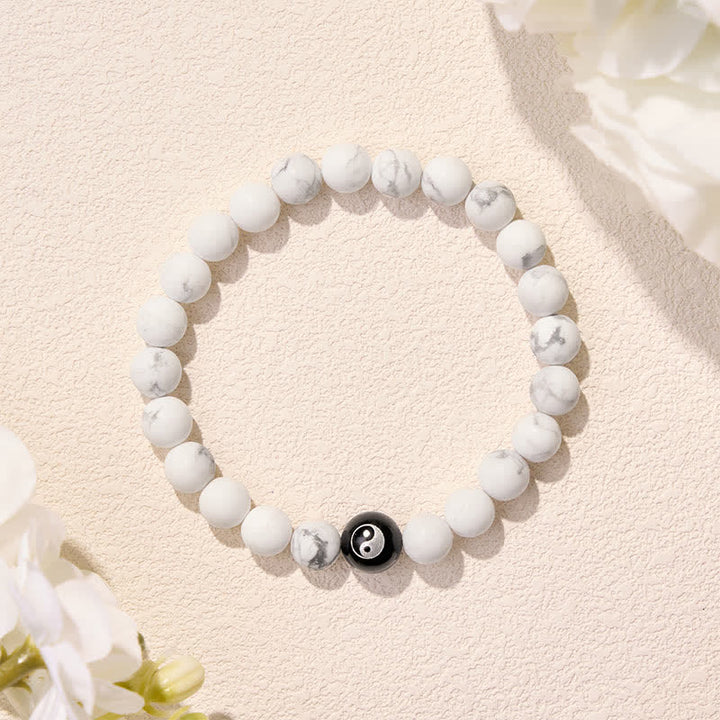 Buddha Stones Bracciale con perline rotonde Yin Yang in onice nera, turchese bianco e ossidiana nera, con motivo Yin Yang. - image 16