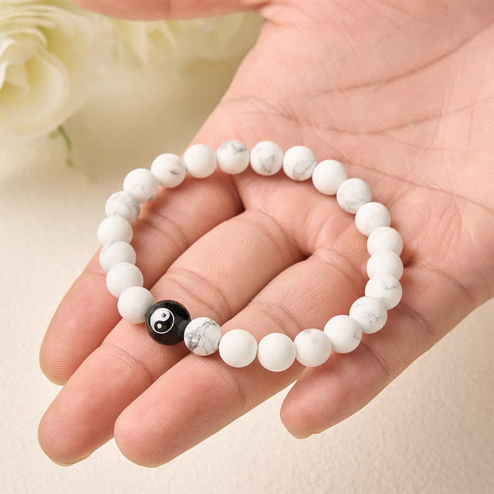Buddha Stones Bracciale con perline rotonde Yin Yang in onice nera, turchese bianco e ossidiana nera, con motivo Yin Yang. - image 15