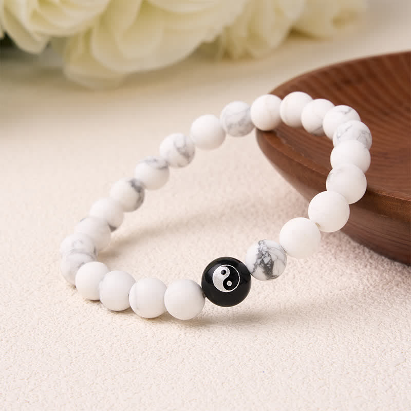 Buddha Stones Bracciale con perline rotonde Yin Yang in onice nera, turchese bianco e ossidiana nera, con motivo Yin Yang. - image 13