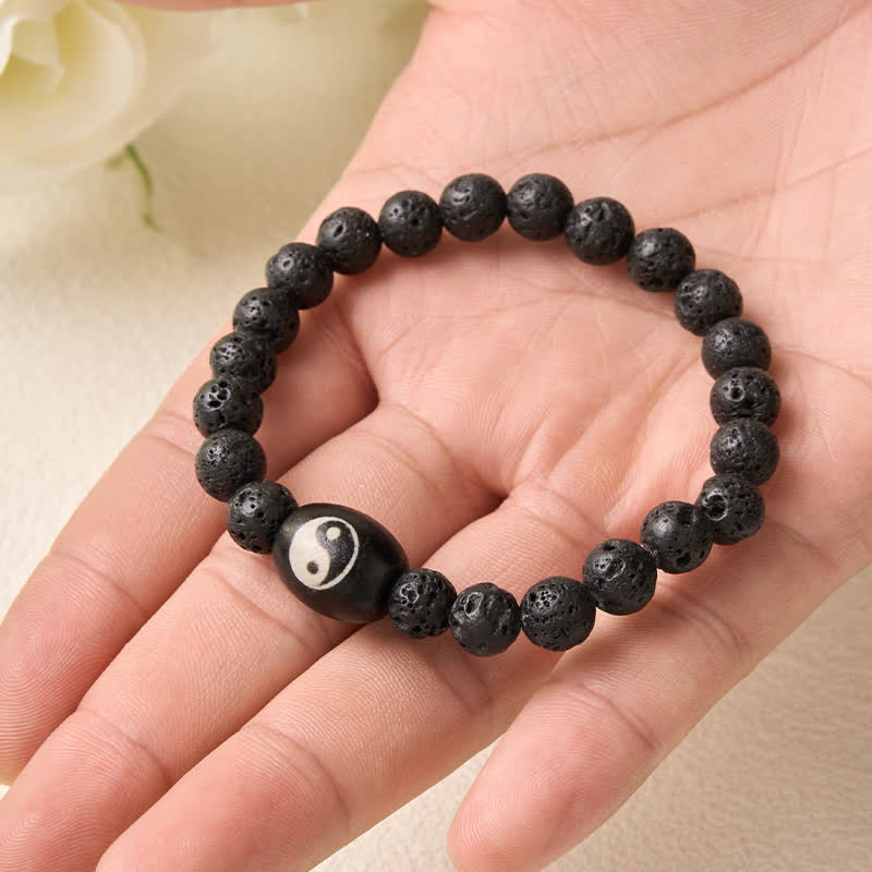 Buddha Stones Bracciale di supporto con perline Yin Yang in onice nera e pietra lavica. - image 9