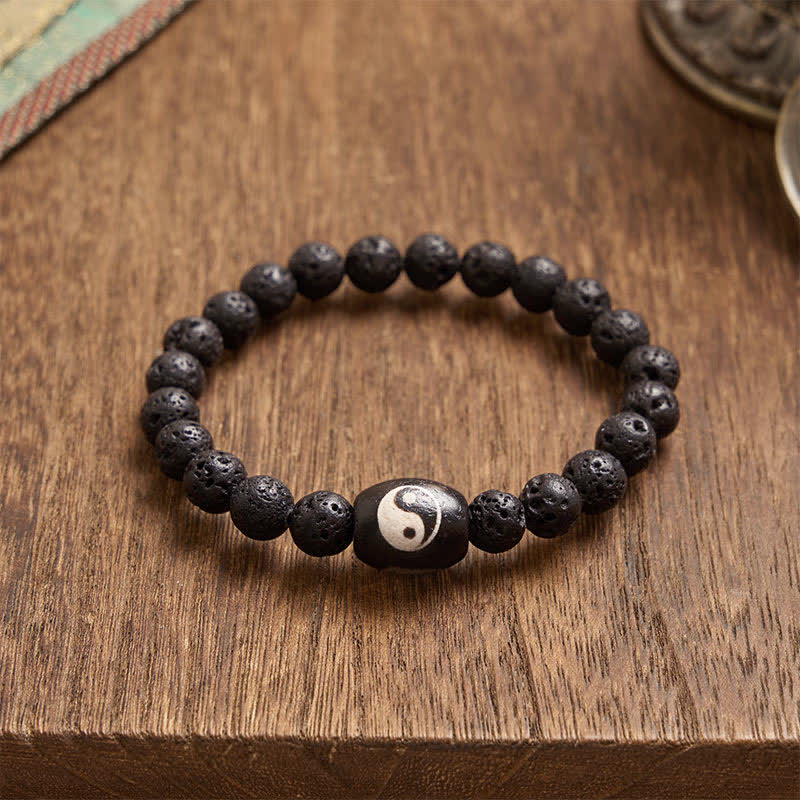 Buddha Stones Bracciale di supporto con perline Yin Yang in onice nera e pietra lavica. - image 2