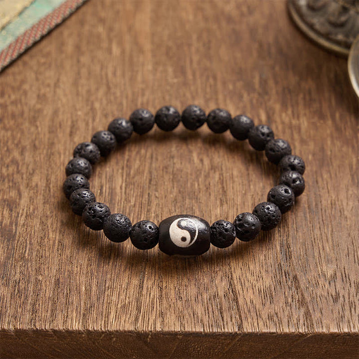 Buddha Stones Bracciale di supporto con perline Yin Yang in onice nera e pietra lavica. - image 2