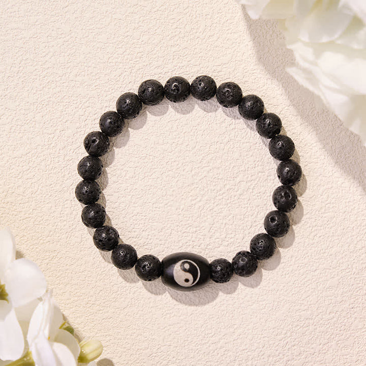 Buddha Stones Bracciale di supporto con perline Yin Yang in onice nera e pietra lavica. - image 4