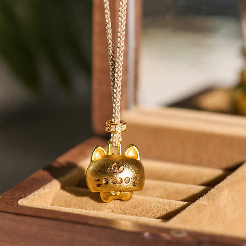 Buddha Stones Collana curativa con ciondolo a forma di gatto in rame placcato oro. - image 4