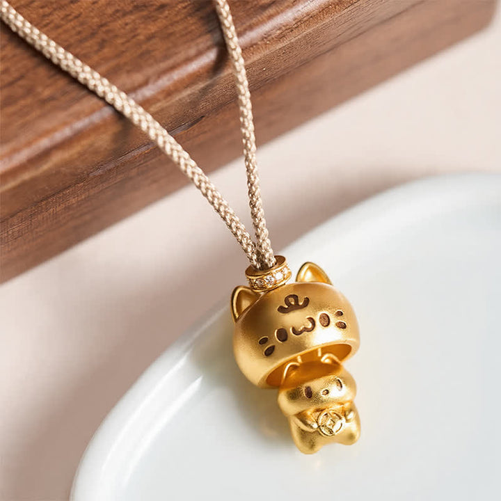 Buddha Stones Collana curativa con ciondolo a forma di gatto in rame placcato oro. - Rame (Ricchezza ♥ Fortuna) - image 0