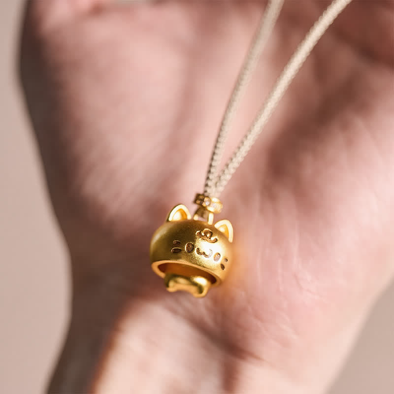 Buddha Stones Collana curativa con ciondolo a forma di gatto in rame placcato oro. - image 6