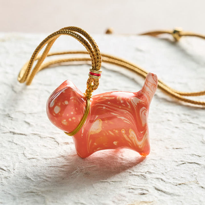 Buddha Stones Collana con ciondolo a forma di gatto e bilancia - Schema di colori arancione con motivo casuale - image 16