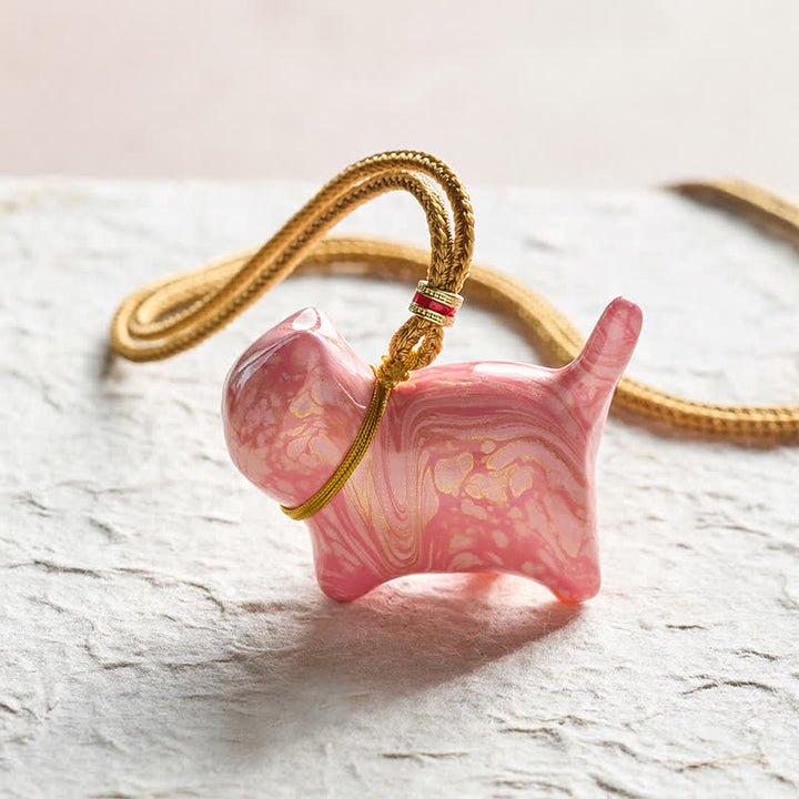 Buddha Stones Collana con ciondolo a forma di gatto e bilancia - Schema di colori rosa con motivo casuale - image 11
