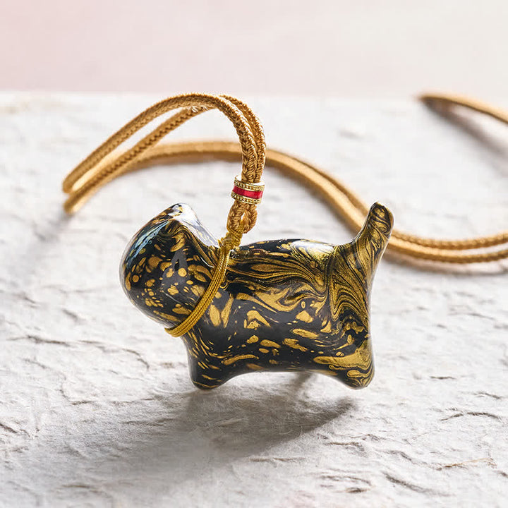 Buddha Stones Collana con ciondolo a forma di gatto e bilancia - Schema di colori nero e oro con motivo casuale - image 0