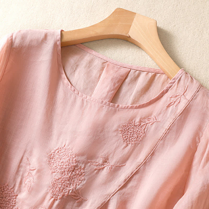 Camicia da donna a maniche corte con scollo rotondo e ricamo floreale "Buddha Stones". - image 16