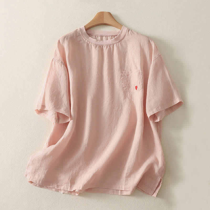 T-shirt da donna a maniche corte con ricamo a cuore rosso Buddha Stones. - Rosa - US14, UK/AU18, EU46 (2XL) - image 0