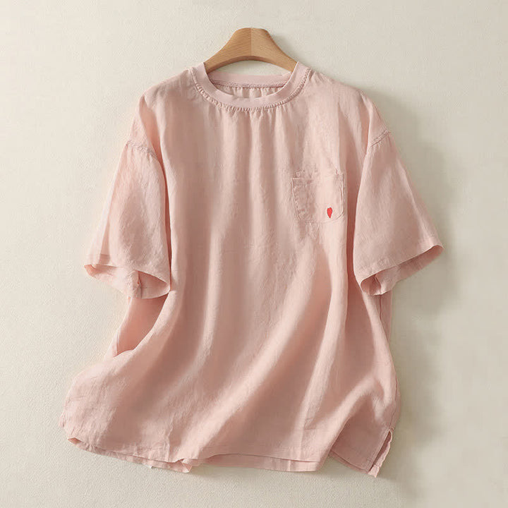 T-shirt da donna a maniche corte con ricamo a cuore rosso Buddha Stones. - Rosa - US14, UK/AU18, EU46 (2XL) - image 0