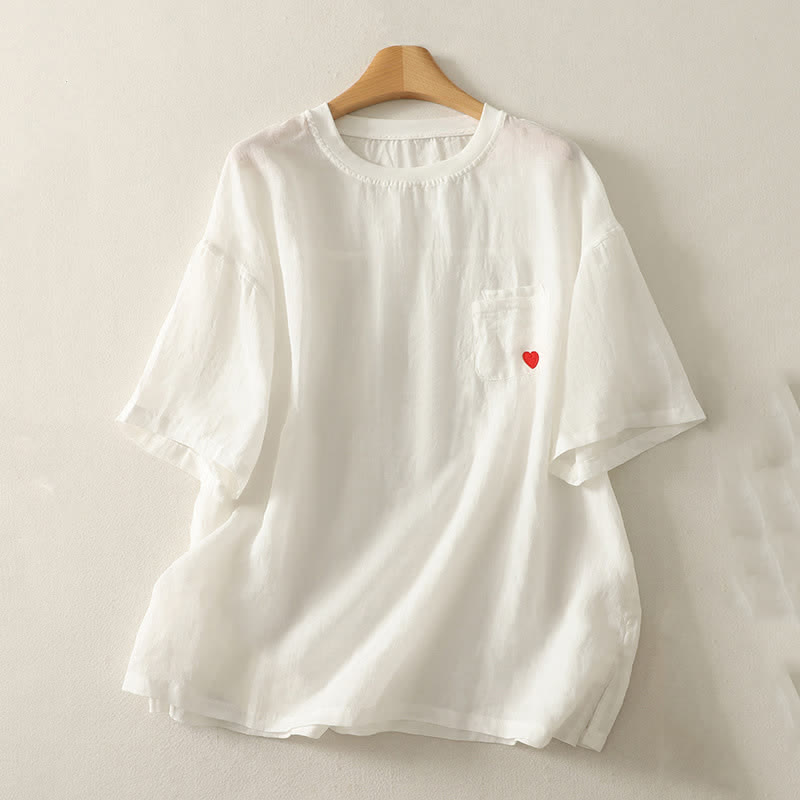 T-shirt da donna a maniche corte con ricamo a cuore rosso Buddha Stones. - Bianco - US14, UK/AU18, EU46 (2XL) - image 3