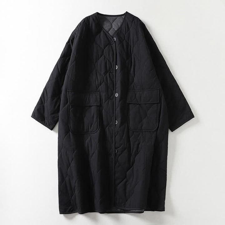 Cappotto da donna in cotone a maniche lunghe con scollo a V e tasche, con bottoni e motivo Buddha Stones. - Nero - US14, UK/AU18, EU46 (2XL) - image 5