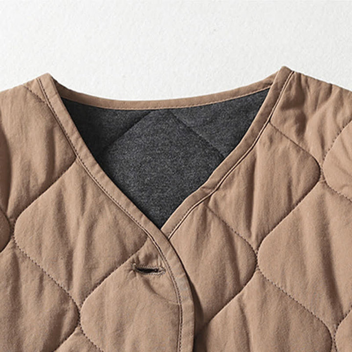 Cappotto da donna in cotone a maniche lunghe con scollo a V e tasche, con bottoni e motivo Buddha Stones. - image 2