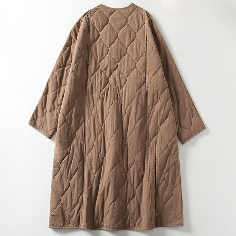 Cappotto da donna in cotone a maniche lunghe con scollo a V e tasche, con bottoni e motivo Buddha Stones. - image 1