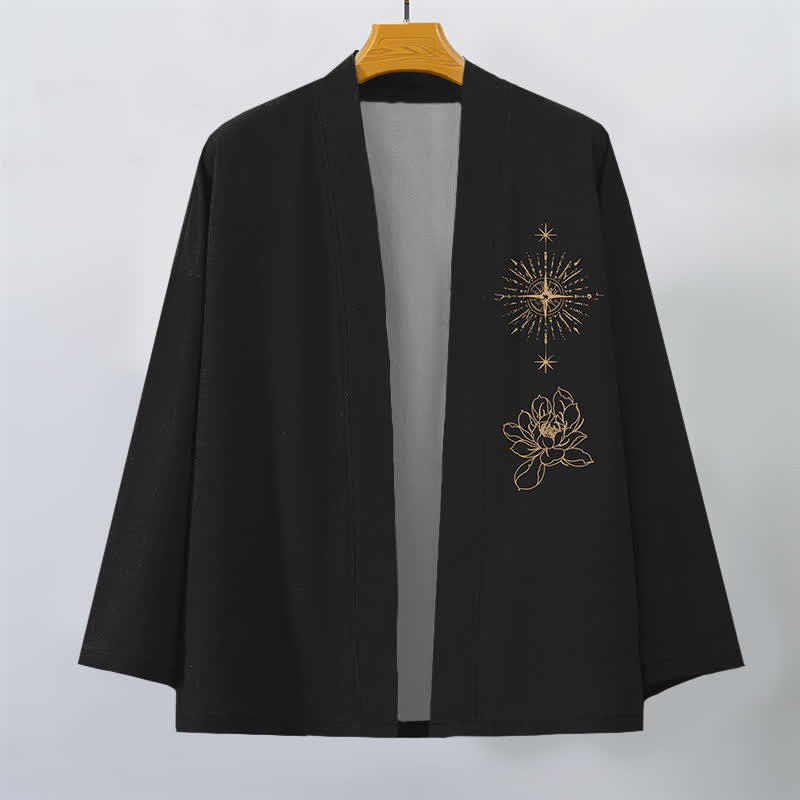 Buddha Stones Kimono da uomo in cotone con apertura frontale e motivo a stella di loto radiosa. - image 1