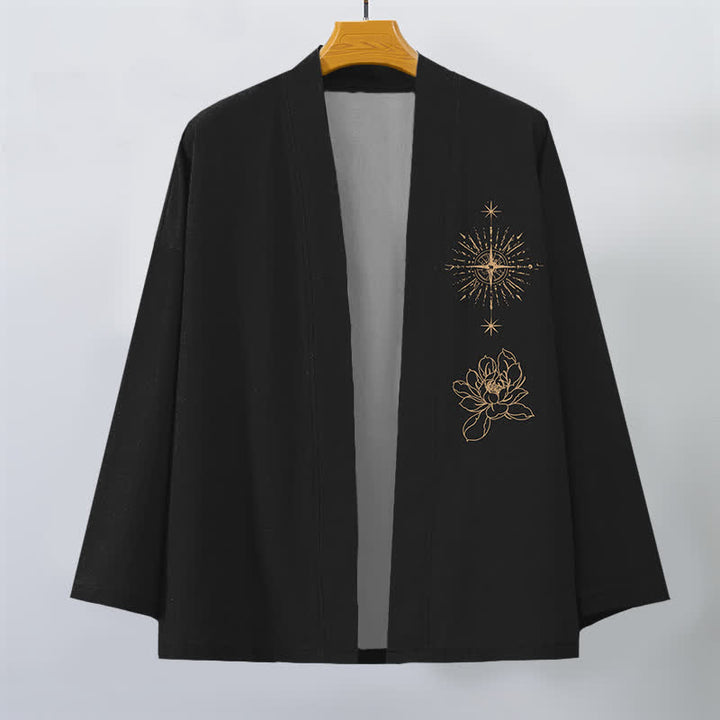 Buddha Stones Kimono da uomo in cotone con apertura frontale e motivo a stella di loto radiosa. - image 1