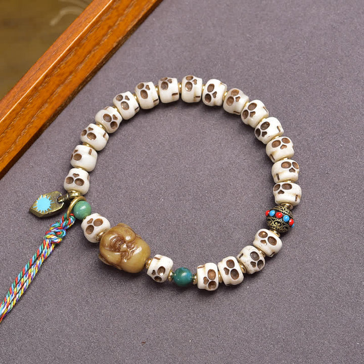 Buddha Stones Bracciale con perline d'osso tibetane, motivo teschio della foresta, Signore dei cadaveri, forza e cambiamento - image 5