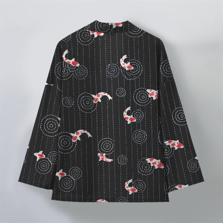 Buddha Stones Kimono da uomo in cotone con motivo a onde di carpa koi e apertura frontale. - image 8