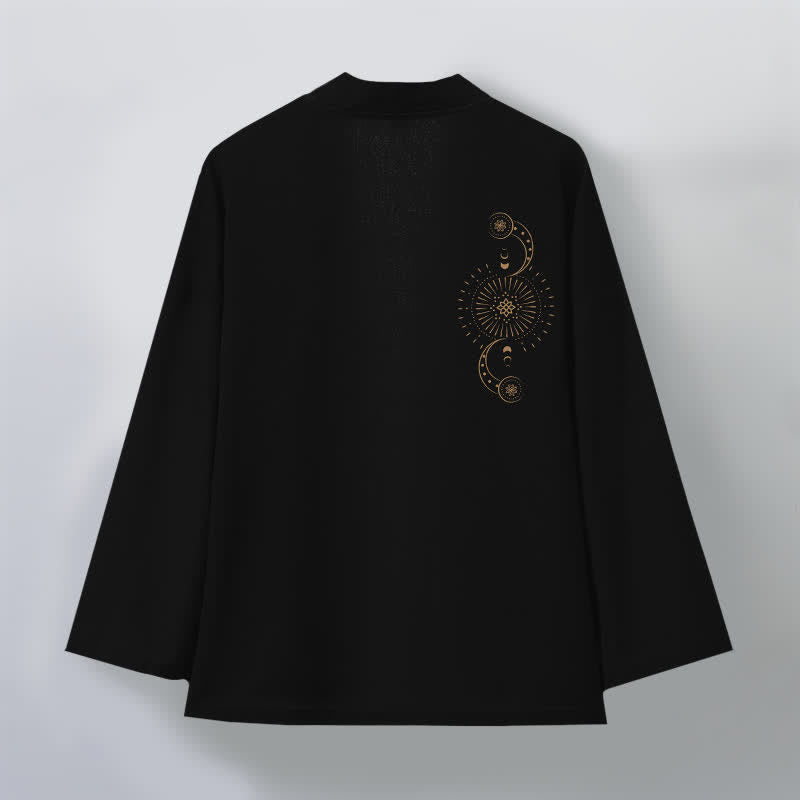 Buddha Stones Kimono da uomo in cotone con apertura frontale e motivo a fasi lunari e sole. - image 8