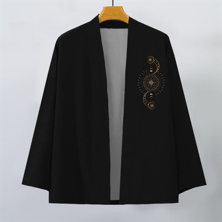 Buddha Stones Kimono da uomo in cotone con apertura frontale e motivo a fasi lunari e sole. - image 7