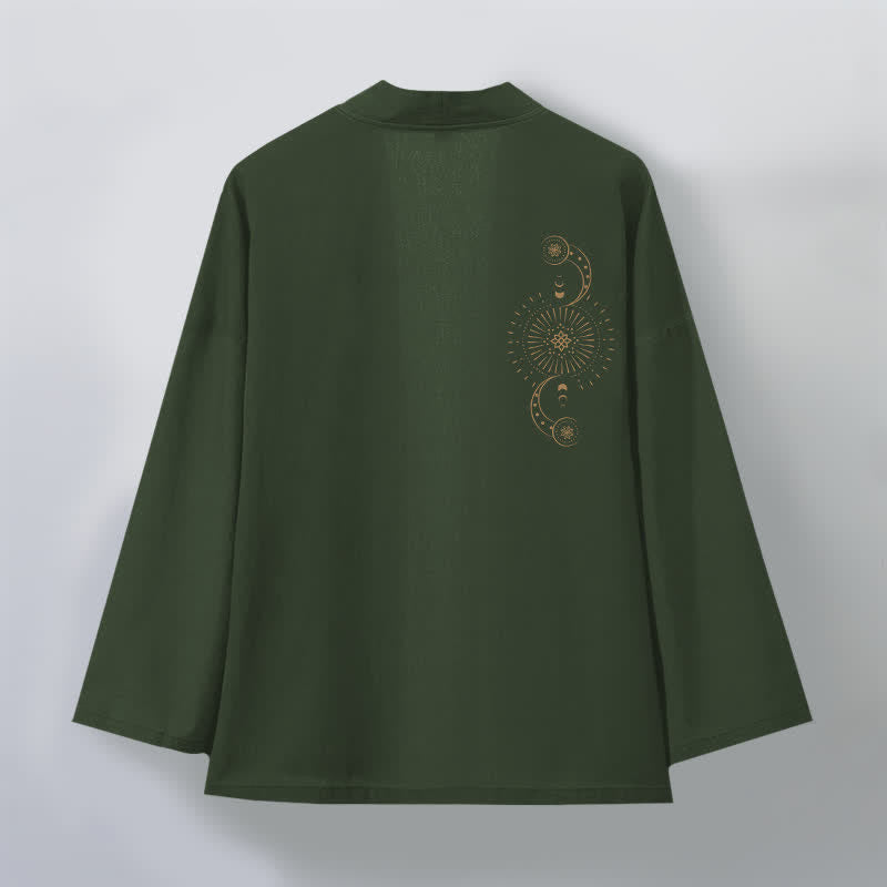 Buddha Stones Kimono da uomo in cotone con apertura frontale e motivo a fasi lunari e sole. - image 11