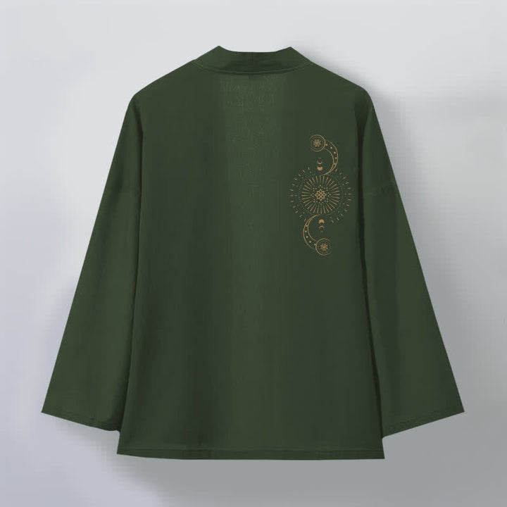 Buddha Stones Kimono da uomo in cotone con apertura frontale e motivo a fasi lunari e sole. - image 11
