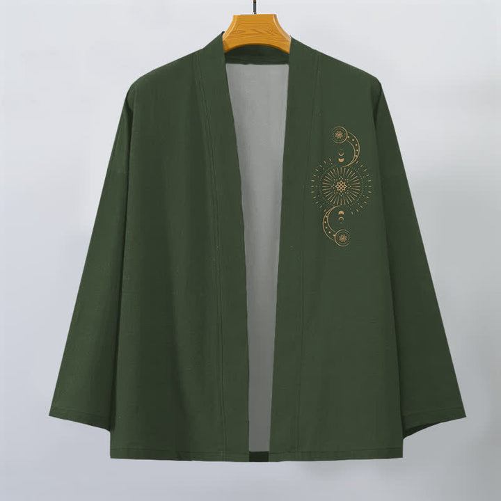 Buddha Stones Kimono da uomo in cotone con apertura frontale e motivo a fasi lunari e sole. - image 10