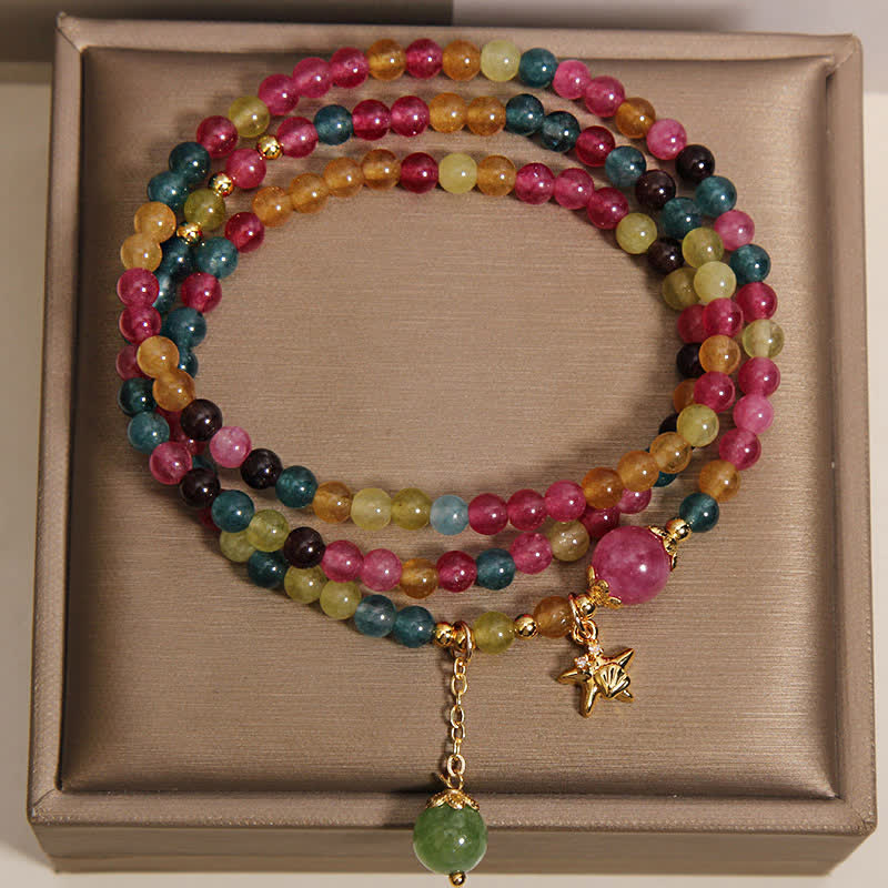 Buddha Stones Bracciale a triplo giro con ciondolo a stella marina e tormalina arcobaleno, protezione. - image 1