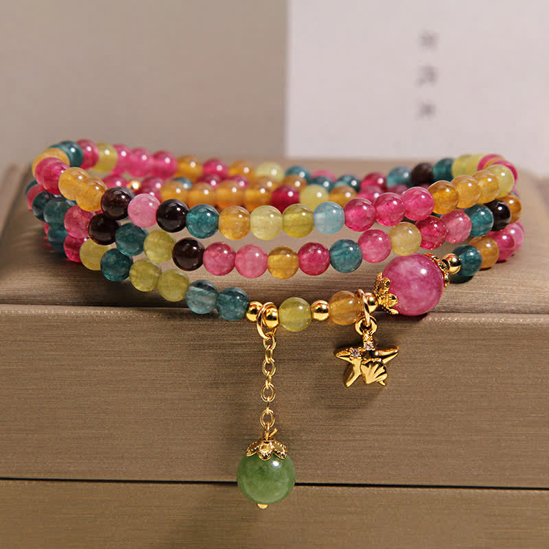 Buddha Stones Bracciale a triplo giro con ciondolo a stella marina e tormalina arcobaleno, protezione. - image 6