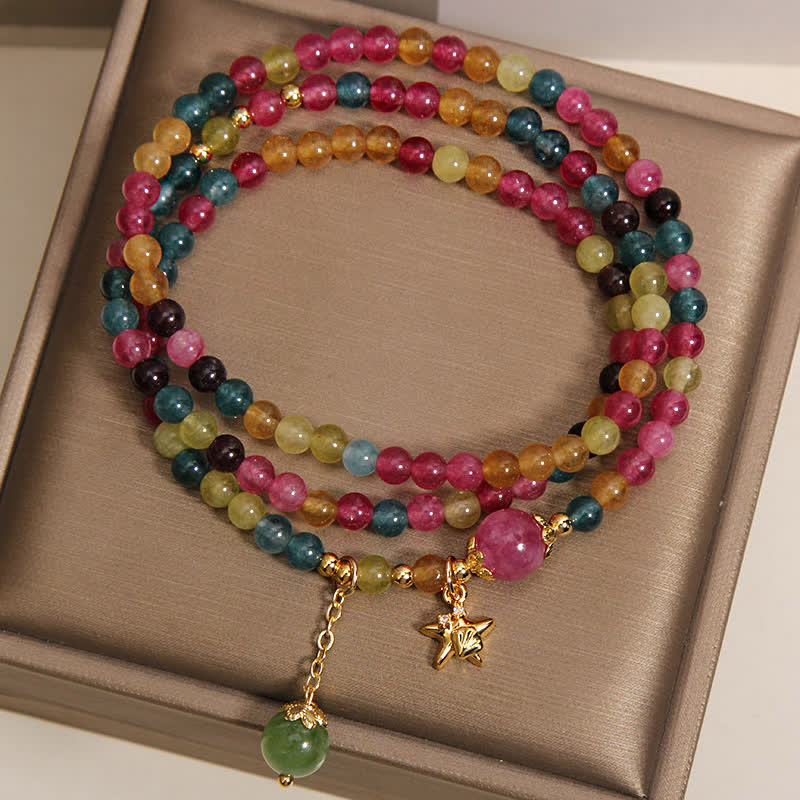 Buddha Stones Bracciale a triplo giro con ciondolo a stella marina e tormalina arcobaleno, protezione. - image 2