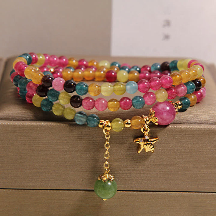 Buddha Stones Bracciale a triplo giro con ciondolo a stella marina e tormalina arcobaleno, protezione. - Tormalina (Protezione ♥ Guarigione) - image 0