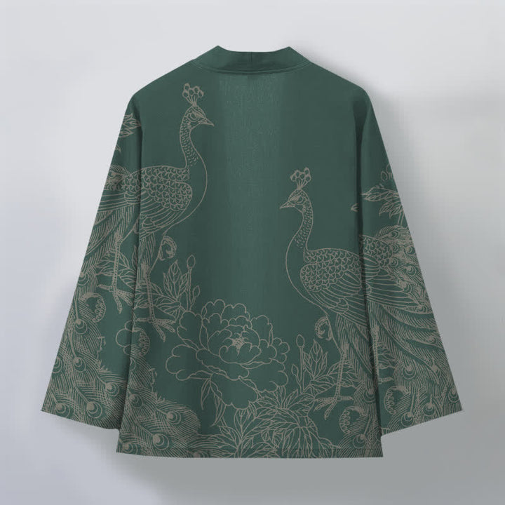 Buddha Stones Kimono da uomo aperto sul davanti in cotone con motivo a pavone e peonia. - image 11