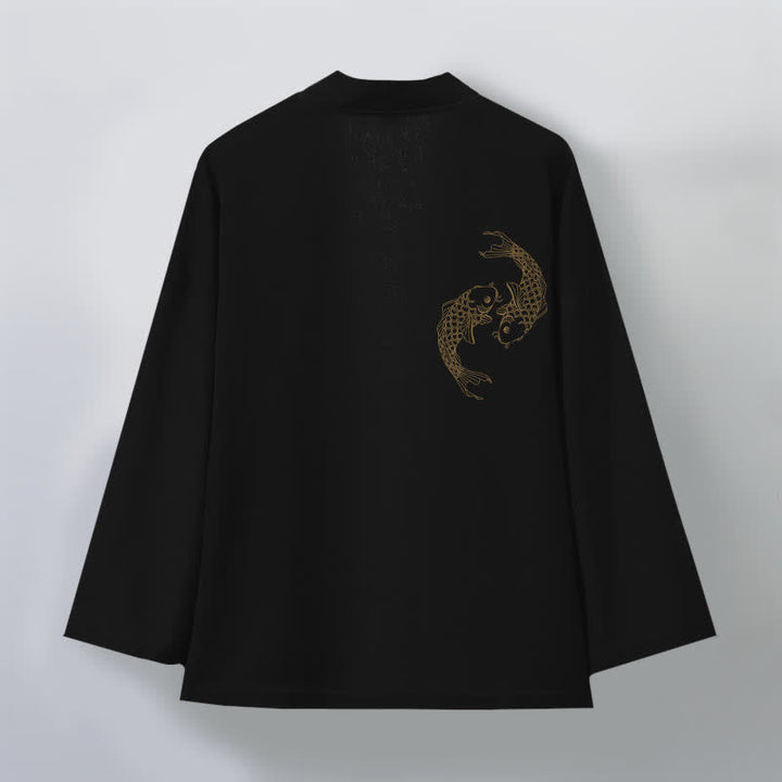 Buddha Stones Kimono da uomo in cotone con stampa di due carpe koi e apertura frontale. - image 2