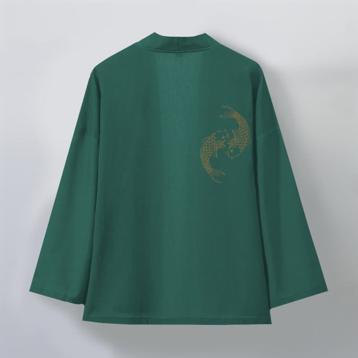 Buddha Stones Kimono da uomo in cotone con stampa di due carpe koi e apertura frontale. - image 8