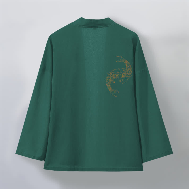 Buddha Stones Kimono da uomo in cotone con stampa di due carpe koi e apertura frontale. - image 8