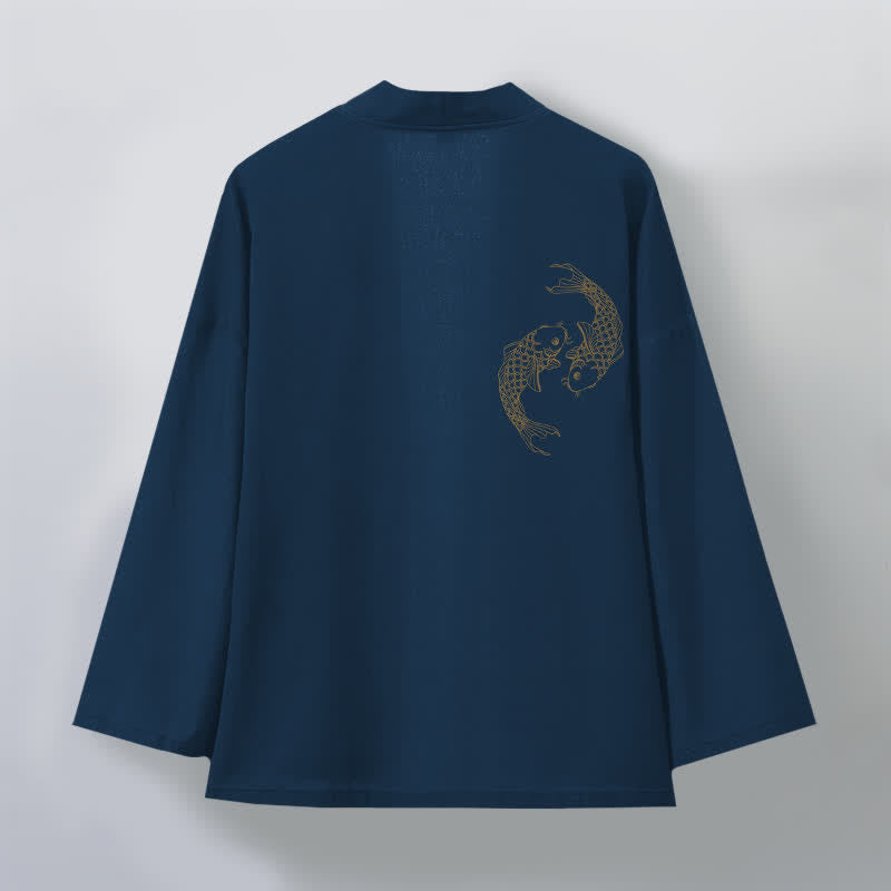 Buddha Stones Kimono da uomo in cotone con stampa di due carpe koi e apertura frontale. - image 11